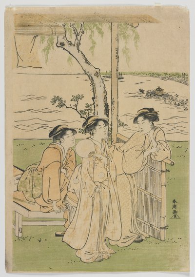 Three Beauties in Summer, Women at Takanawa by Katsukawa Shuncho